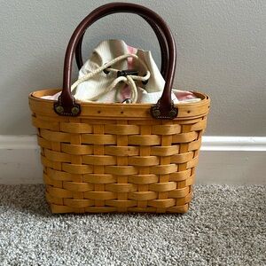 Longaberger Small Boardwalk Basket with custom drawstring liner and protector